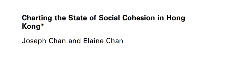 Social Cohesion and New Forms of Association and Participation in Hong Kong